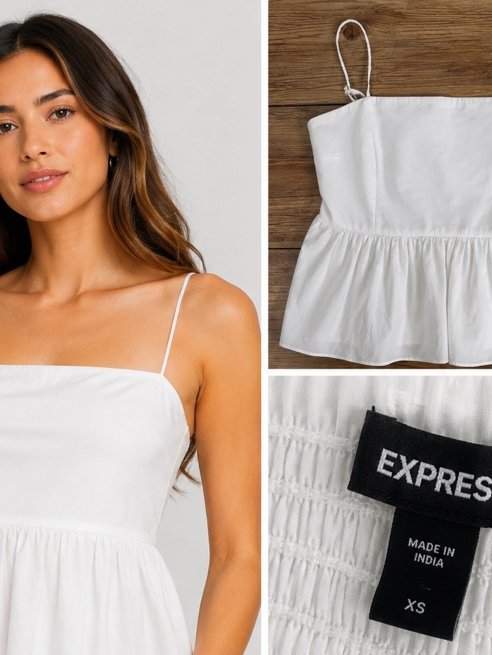 Express White Spaghetti Strap Peplum Camisole